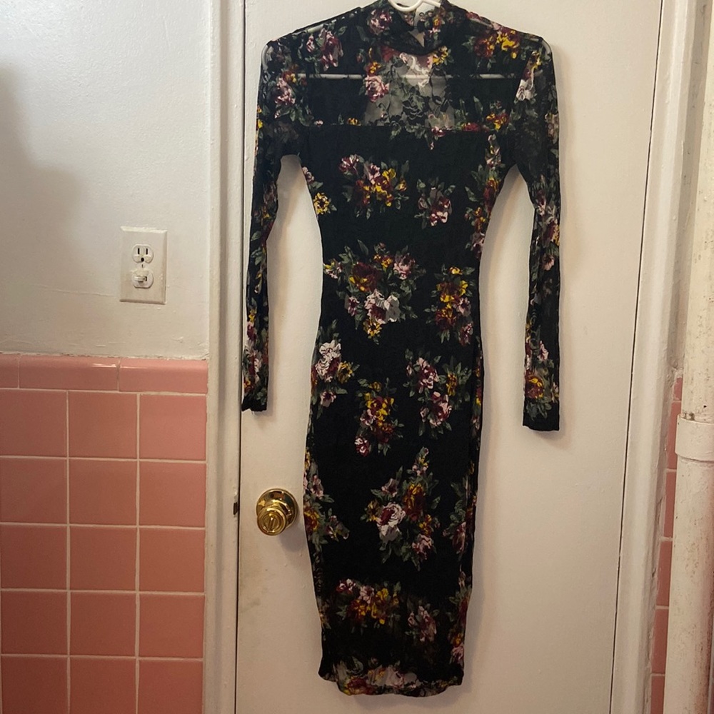 Floral black lace dress